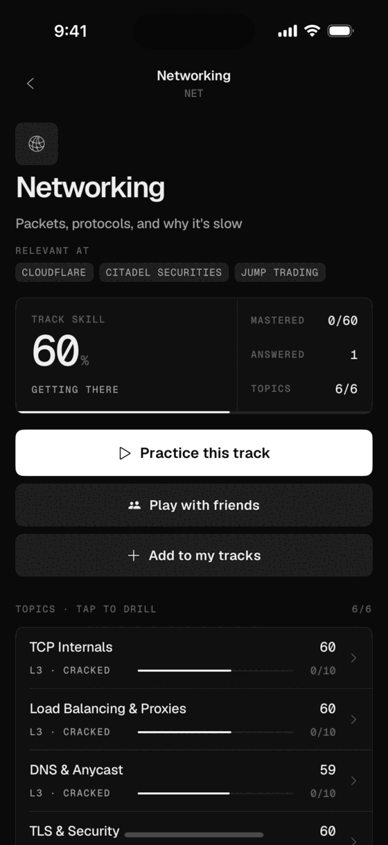 Networking track with skill score and topics